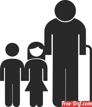 download grandfather with kids silhouette free ready for cut