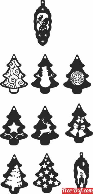 download Set of christmas trees ornaments free ready for cut