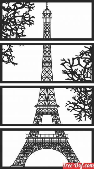 download Paris eiffel tower panels wall decor free ready for cut