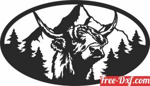 download buffalo bull head mountain scene free ready for cut