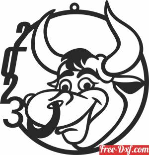 download Bull ornament new year 2023 free ready for cut