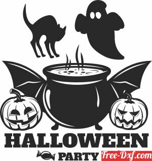 download Halloween ghost cat cauldron art free ready for cut