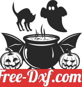 Halloween ghost cat cauldron art