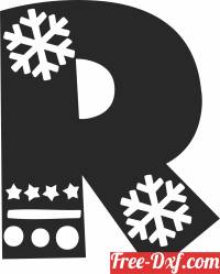 download christmas snowflake Letter R monogram free ready for cut