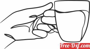 download one Line Drawing hand holding cup free ready for cut