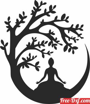 download Yoga women sitting next the tree free ready for cut