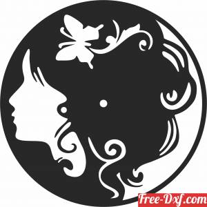 download Butterfly Woman Hairdresser wall clock free ready for cut