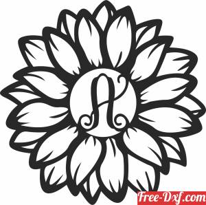 download Monogram letter Sunflower flower clipart free ready for cut