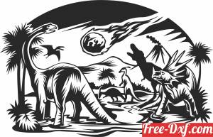 download Dinosaurs scene wall art free ready for cut