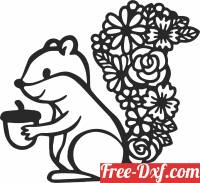 download floral Squirrel Holding Nut free ready for cut