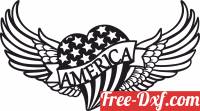 download heart with USA flag and wings free ready for cut