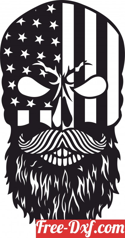 Cutting files DXF SVG File For CNC American Flag Skull. 