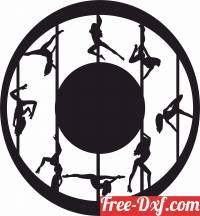 download Pole Dancers wall clock striptease design free ready for cut