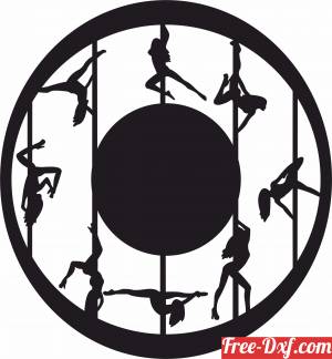 download Pole Dancers wall clock striptease design free ready for cut