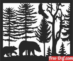 download bear scene forest art free ready for cut