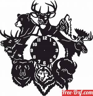 download wild animals Wall Clock bear deer wolf free ready for cut