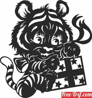 download Cute Tiger with gift clipart free ready for cut