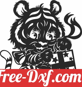 Cute Tiger with gift clipart