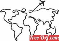 download World map one line drawing free ready for cut