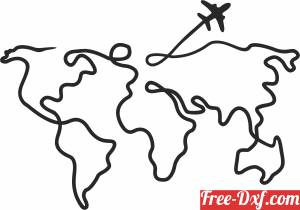 download World map one line drawing free ready for cut