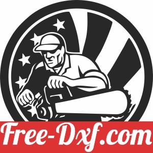 tree surgeon holding chainsaw with USA flag