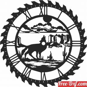 download wolf sceen saw wall clock free ready for cut