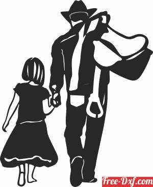 download cowboy and daughter wall art free ready for cut