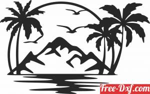 download Palm tree scene wall decor free ready for cut
