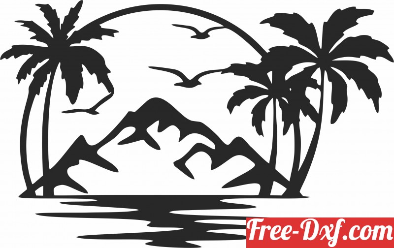 Download Palm tree scene wall decor AvqtZ High quality free Dxf f