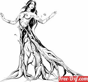 download Sexy women tree drawing art free ready for cut