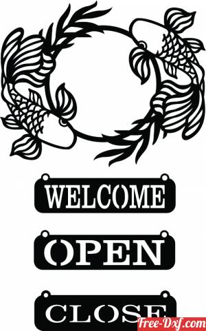 download fish welcome sign open close wall art free ready for cut