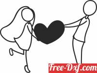 download Stick figure couple with heart free ready for cut