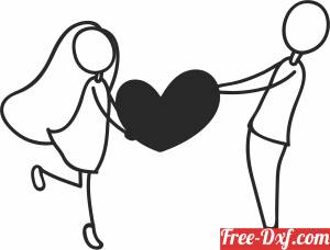download Stick figure couple with heart free ready for cut