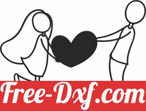 Stick figure couple with heart