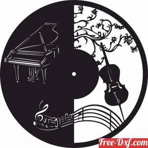 download Music piano wall clock free ready for cut
