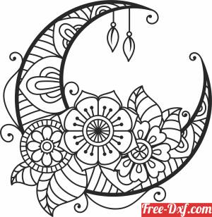 download floral moon mandala art free ready for cut