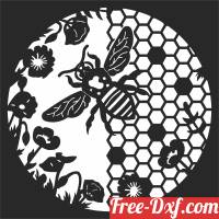 download bee hive with flower wall art free ready for cut