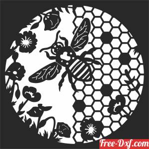 download bee hive with flower wall art free ready for cut