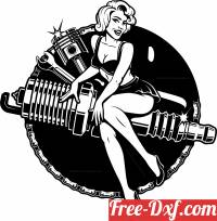 download sexy girl on a spark plug garage sign free ready for cut