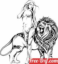 download Sexy Naked Girl with Lion clipart free ready for cut