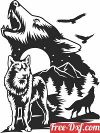 download Wolf Howl scene clipart free ready for cut