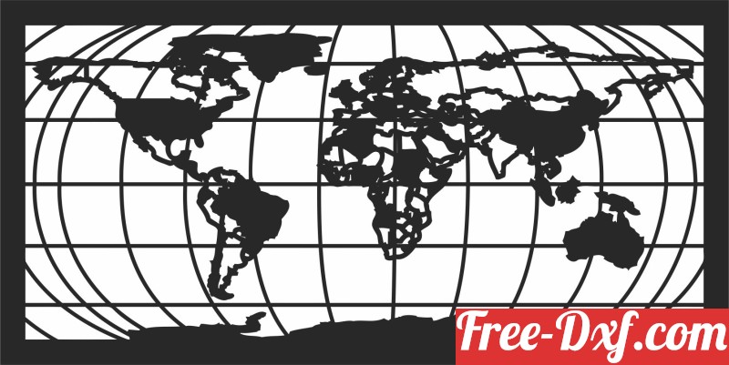 Download World Map Wall Decors Ee42F High Quality Free Dxf Files   1826 