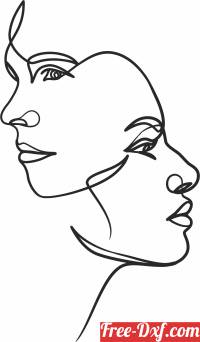 download two women faces one line art free ready for cut
