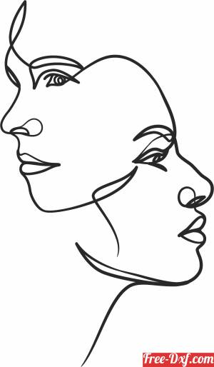 download two women faces one line art free ready for cut