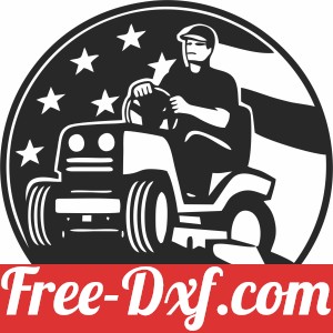 american gardener mower mowing lawn with usa flag