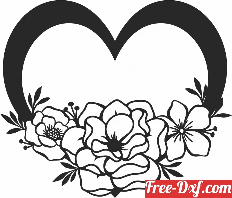 Download Heart with flower FqM93 High quality free Dxf files, Svg