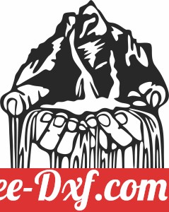 mountain waterfall hand scene