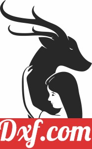 girl hugging deer decor