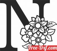 download Monogram Letter N with flowers free ready for cut