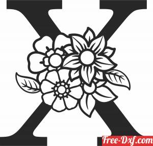 download Monogram Letter X with flowers free ready for cut
